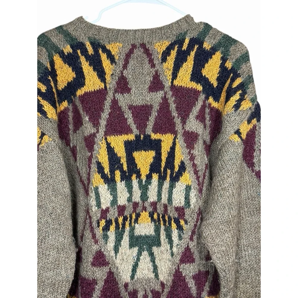 VTG Tricots St Raphael Mens‎ Sweater Wool Size Medium Grey Brown Black Geometric